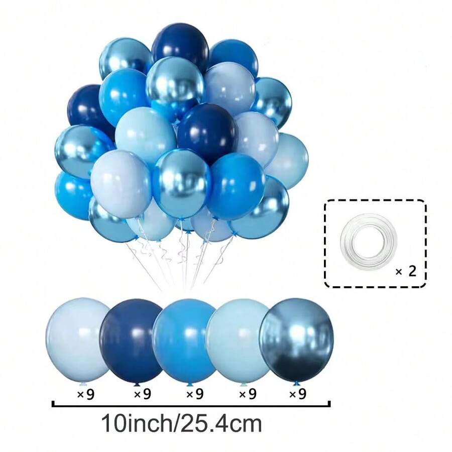 47pcs/Set 10-Inch Blue/Metallic Color Series Latex Balloons, Suitable For Anniversary, Birthday Party, Christmas Scenery Decoration, Family Gathering, Outdoor Picnic, Graduation Party, Bachelor Party, Wedding, Valentine's Day And Other Indoor And Outdoor Decoration Balloons