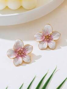 1 对可爱别致的扎染五瓣花耳钉，适合女性日常/休闲/旅行穿着，送给女朋友的生日礼物