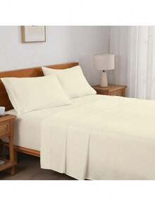 4PCS Cooling Luxury Hotel Sheet Set - 15'' Deep Pockets, Shrink & Fade Resistant With Embroidered Pillowcases | Fitted Sheet + Flat Sheet For Summer Bedding - Kem - Xem 2