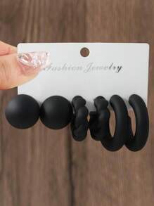 6-18pcs/Set Fashionable Black Water Drop Exaggerated C-Shape Acrylic Resin Earrings Set For Women