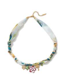 1pc Beach Vacation Leisure Style Colorful Ribbon Marine Life Tropical Flowers Palm Tree Shell Star Pendant Women's Necklace, Electroplated 18K Gold Waterproof And Sweat Proof, Suitable For Daily Wear And Use, Women's Jewelry, Women's Accessories, Suitable For Giving To Wives, Mothers, Girlfriends