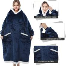 1pc Extra Large 48" Flannel Wearable Hooded Blanket, Casual & Oversized, Suitable For Men & Women, Christmas
