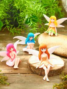 1 件/4 件卡通可爱带翅膀仙女花园装饰，彩色树脂材质家居花园装饰品，适用于微景观造型和盆栽装饰