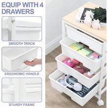 WU-13509 - Utility Cart With 4 Drawers Multipurpose Rolling Storage Cart With 4 Drawers And 2 Lockable Wheels 4Tier Rolling Storage Cart Organizer For Home Office Dorm Bright White - BrightWhite - View 4