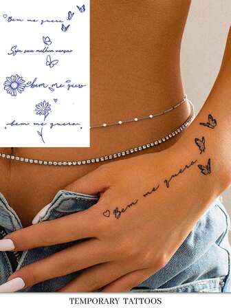 1pc Floral Blessing Text Temporary Tattoo Sticker, Waterproof & Easy To Use, Suitable For Men & Women On Arms, Waist, Feet, Natural Matte Finish, Long-Lasting, Perfect For Couples, Friends, Parties, Gifts, Travel, Festivals