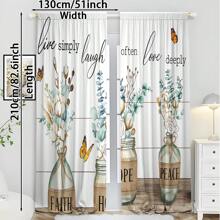 2pcs -Polyester Country Farmhouse Flower Kitchen Curtains Wear Pole Eucalyptus Leaves Butterfly Plants Vintage Modern Print Home Decor Living Room Bedroom Dining Room Cafe Office Decor Curtains