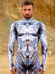 Halloween Costumes, Festival Performance Outfits, Christmas Costumes Skyscraper Design Men's Jumpsuit, Sports And Fitness Swimsuit, Halloween Party Costume, Holiday Performance Costume, Cosplay Costume, Carnival Costume - 銀色 - 查看 2