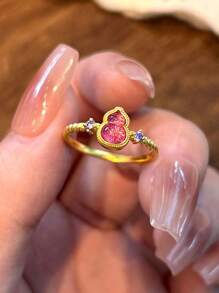 1 pieza Anillo abierto de acero inoxidable con trébol de cuatro hojas violeta y circonita, anillo de alta gama de nicho delicado