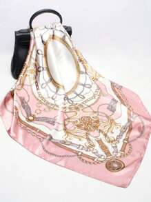 1 Stück Damen-Schal aus hellrosa bedrucktem Satin, quadratisch, aus Seide, modisches Stirnband für Outdoor, Haartuch, geeignet für die Frühlings- und Sommersaison