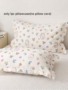 1pc Purple Rabbit, Bowknot, Small Floral Pattern Pillowcase, Breathable Envelope Style Pillowcase, Cartoon Cute Print Pillowcase, Suitable For Children And Teenagers, All Season, Various Cartoon Designs