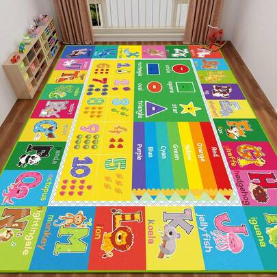 ABC Carpet, Kids Rugs For Playroom, Educational Play Mat For Kids, Preschool Rugs With ABC, Numbers, Animals Learning Carpet For Bedroom Playroom Classroom Baby Toddler Children (Yellow)