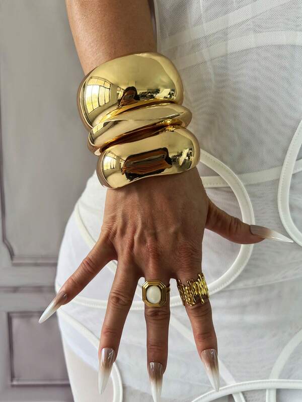 Set de 3 piezas/1 pieza Pulseras tipo brazalete con dije, brazaletes anchos de oro, brazaletes gruesos, set de pulseras, pulsera ancha, pulsera para mujer, regalo para ella