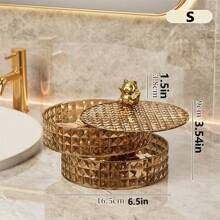 1 pièce Plateau rotatif doré ambre - Organisateur de luxe grande capacité pour bijoux, rouge à lèvres et maquillage, support d'affichage élégant pour la maison, le salon (design premium et gain de place) Organisateur de stockage pour femmes, essentiels de voyage, retour à l'école, dortoir