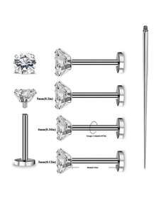 5-15 pièces/set Kit de perçage des lèvres/oreilles - Pinces à pince à bille pour le remplacement des bijoux; Aiguilles de perçage 16G pour le perçage du nez/oreille/lèvres avec filetage interne; Anneaux de lèvres en zircone - Multicolore - Voir 3