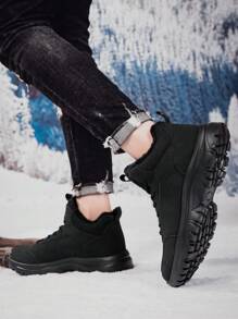 Men's Winter Snow Boots, Non-Slip Sports Shoes, Casual Warm Plush Lining Outdoor Solid Color Sports Casual Shoes