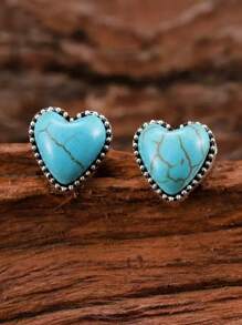 Nuevos pendientes con forma de corazón de turquesa en estilo joyería occidental, regalo de pendientes sencillos y elegantes