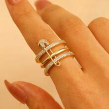 1 件时尚三色可拆卸戒指，带微镶嵌锆石胸针，女士戒指