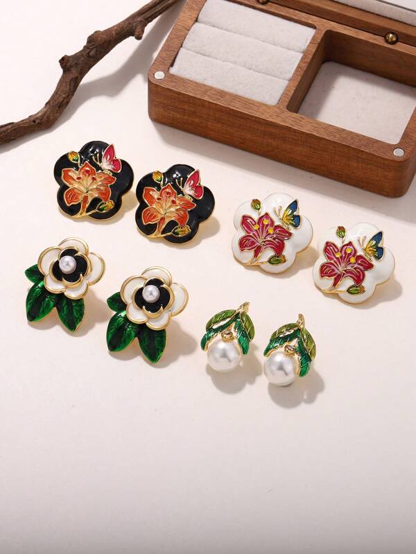 1 Pair Fashionable, Exquisite & Elegant Floral Design Women Earrings, Versatile Holiday Gift