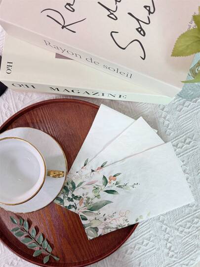 Set Of 20, Fresh Green Eucalyptus Leaf Botanical Floral Print Napkins 13*15.7inch, Ideal For Wedding Tea Parties & Decorative Tableware In Restaurants, Kitchens And Homes, Made Of Natural Wood Pulp Back To School Valentine Day