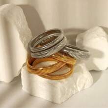 Set de 1-2 brazaletes dorados/plateados para mujer, pulsera de cadena enlazada elástica, pulsera ancha flexible, pulsera maciza dorada, pulsera elástica para mujer, pulsera de acero inoxidable bañada en oro que no se mancha, joyería