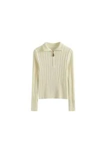 Women's Zip-Up Turtleneck Knitted Sweater Top, High-End, Long Sleeve, Layering Design, Fashionable, Autumn/Winter