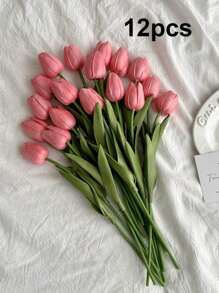 12pcs Artificial Tulip Flowers, Suitable For Home Decor, Living Room, Bedroom, Fake Plants, Room, Desk, Garden Decor, Party Holiday Gift - Multicolor - View 10