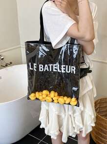 1pc Fashion Ladies Tote Bag, Shoulder Bag, Handbag, Large Capacity, Scratch & Wear Resistant Material, Suitable For Shopping, Dates, Gatherings, Commuting, Elegant Minimalist Casual Cool Black Tote Bag (16.0in*14.6in*0.2in)