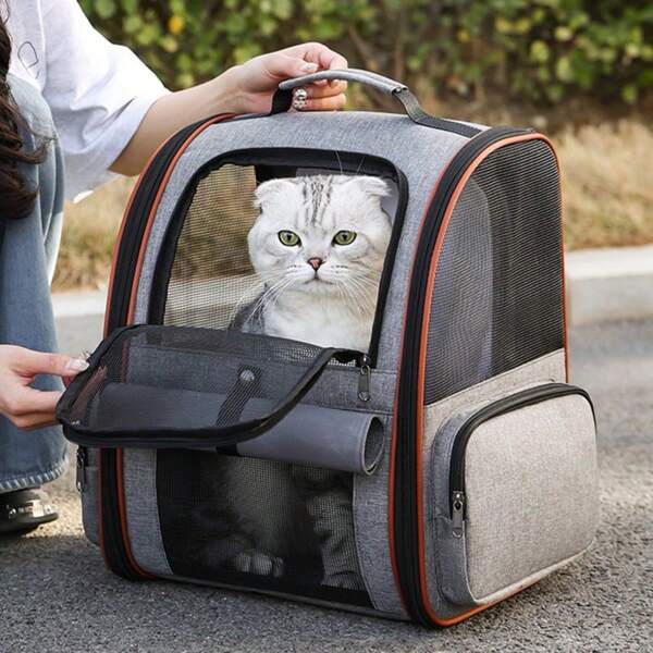Foldable Expandable Cat Backpack Carrier, Breathable Pet Traveling Bag For Outdoor Use