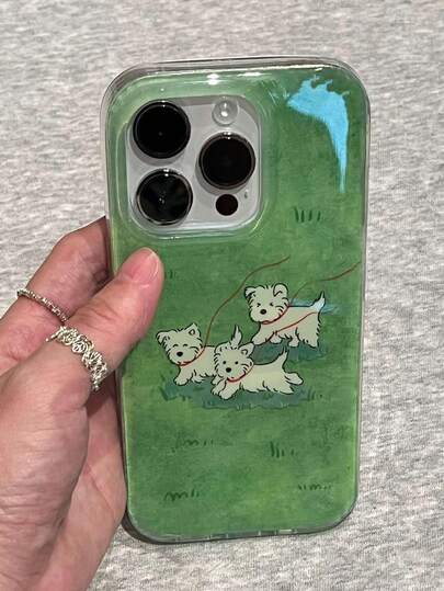 귀여운 강아지 패턴 그린 젤리 패션 폰 케이스 귀여운 카툰 달리는 초원 강아지 폰 케이스 아이폰 17 프로 맥스 17 프로 16 15 17 프로 맥스 17 에어 14 프로 13 12 11 15 16 플러스 사랑스러운 보호 커버 봄 선물 기념일 파티