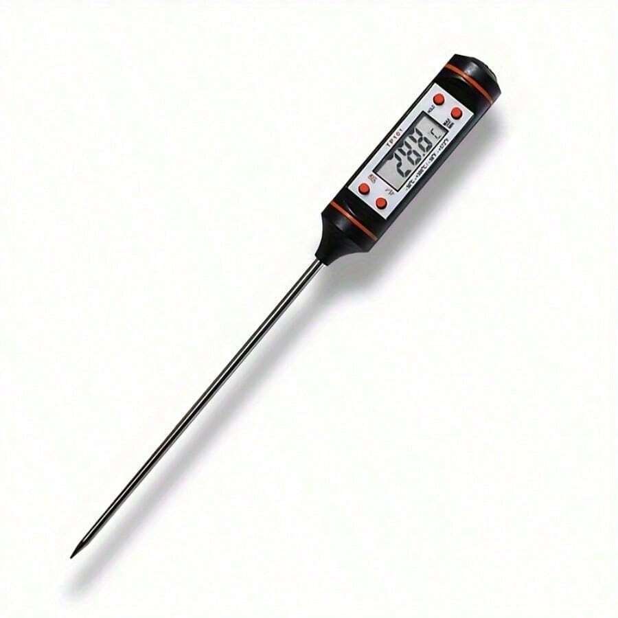 1-Piece Digital Food Thermometer With Stainless Steel Probe - Dual Display For Accurate Cooking Temperature, Ideal For Grilling, Baking, Grilling - Large Easy-To-Read Screen Including AA Battery, Digital Food Thermometer