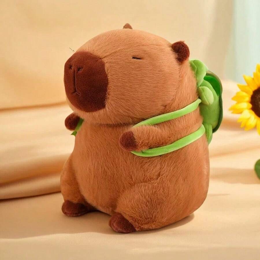 Capibara de peluche con tortuga en la espalda regalo original y divertido para navidad cumpleaños y fiestas accesorio adorable decoración habitación diseño suave y especial - Marrón - Ver 1