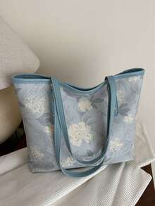 抽绳新款2025大容量帆布单肩包，日式字母印花尼龙托特包手提包通勤包