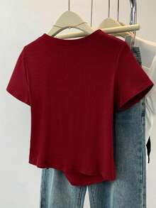 夏季新款简约不对称设计抽绳短袖T恤休闲上衣