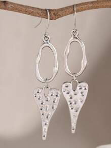 Boucles d'oreilles pendantes en forme de cœur creux ton argent, conviennent pour le port quotidien et les fêtes pour les femmes