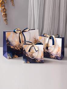 1/5pcs Gift Bag Marble Pattern Gift Bags With Dual Color Ribbon Handles, Printed Packaging Bags For Party, Wedding, Holiday, Christmas Valentine Day - Multicolor - View 5