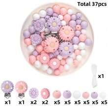 Set de 37 piezas de cuentas de margarita de silicona de moda con pinzas, kit de manualidades para hacer joyas, llaveros, pulseras, decoración de bolígrafos y correas para identificación - Un regalo perfecto para fiestas para mujeres, hombres y amantes de la artesanía