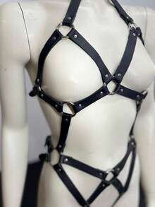 女士性感哥特式荷叶边领口腰带，圆领腰带，休闲吊袜带，适合日常穿着、派对、狂欢配饰 - 黑色 - 查看 7