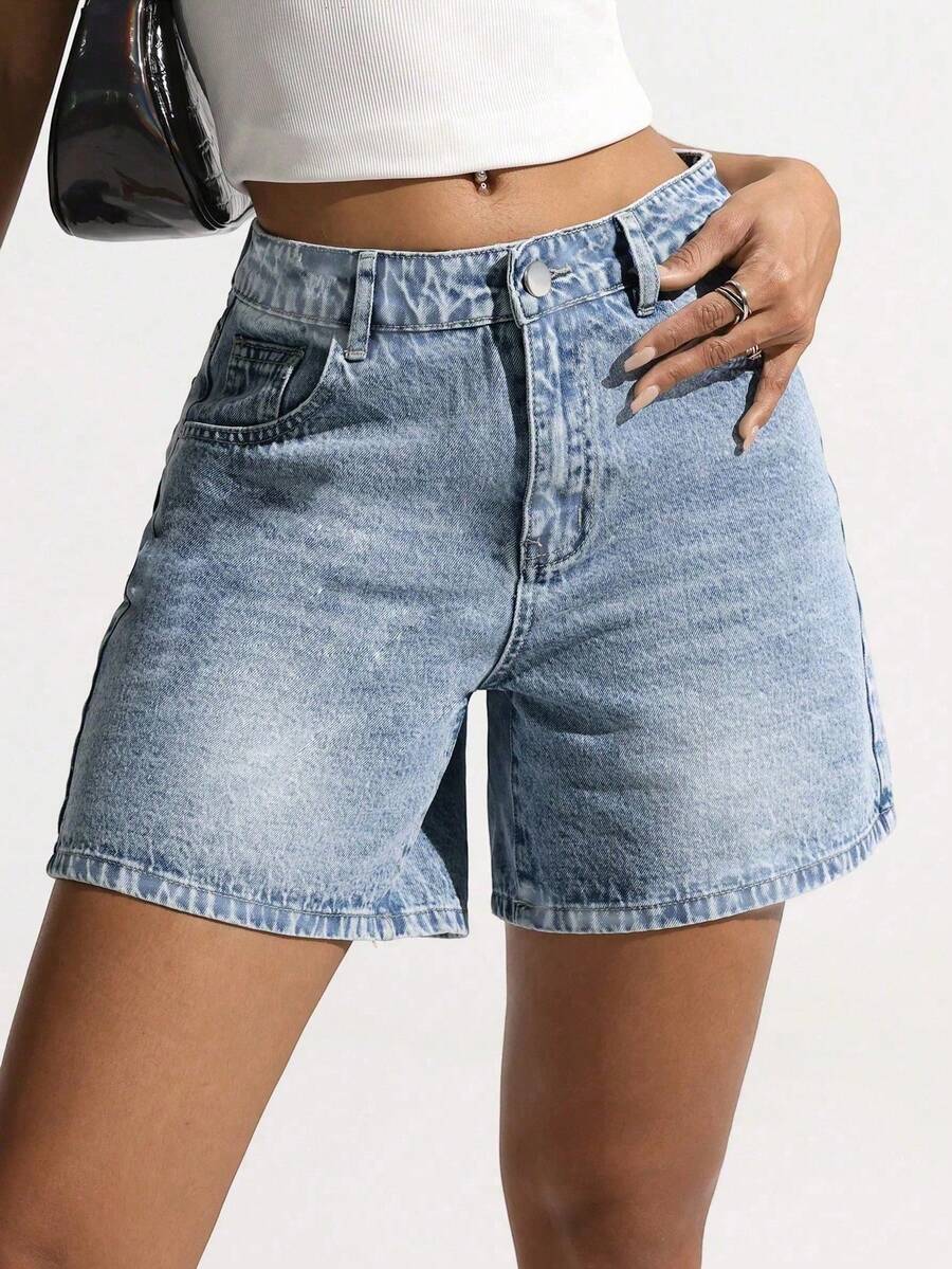 Fashionable Loose Casual Women Denim Shorts - Blue - View 1