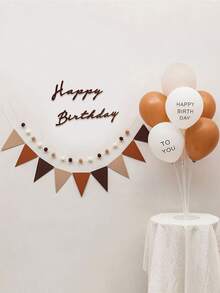 23 件复古色生日气球套装，包含咖啡色无纺布生日快乐横幅、复古棕色三角形三角旗、绒球，适合米色复古主题派对、生日派对装饰 - 彩色 - 查看 2