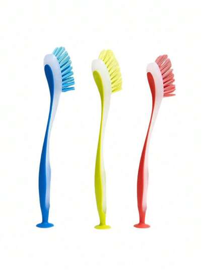 1 件装多用途清洁刷带支架，吸盘长柄厨房锅刷，塑料锅刷