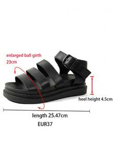 Women's Minimalist Thick Sole Sandals With Strap Square Buckle, Plus Size Mom Casual Sandals, Student Soft Sole Comfortable Platform Design Open Toe Flat Shoes, Summer Retro Elegant Versatile Casual Beach Comfortable Sporty Workwear Style Fashion Outing - Black - View 3