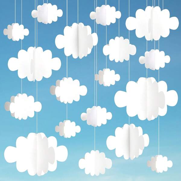 16pcs 3D Cloud Decorations Hanging Clouds Pendant For Ceiling Artificial Clouds Props Wall Decor Clouds Decorations Birthday Wedding Party Ceiling Decor
