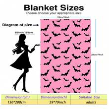 Schwarze Fledermaus-Drucken Decke mit rosa Basis - Hergestellt aus gestricktem Polyesterfleece, moderner Digitaldruck, Cartoon-Motiv, gemütliche Heimdekoration Tagesdecke für alle Jahreszeiten, maschinenwaschbar