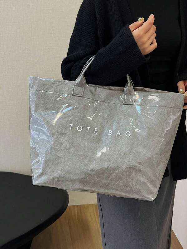 Bolsa grande de capacidad, de estilo transparente y de moda, bolsa de compras impermeable de PVC, bolso de tela estilo neutral coreano, bolso tipo tote de estilo retro y moda inspirada en , bolso japonés de estilo holgado, adecuado para estudiantes de secundaria y universidad, bolso de gimnasio/yoga/viaje o bolso de mamá, bolso de papel minimalista con textura arrugada de alta calidad e inspirado en las celebridades, de múltiples capas