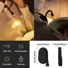 Luz de libro LED versátil de bolsillo con clip, marcador de libro portátil - Recargable por USB, ángulo ajustable, lámpara de lectura nocturna portátil para el hogar y los viajes