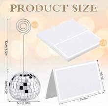 10 piezas Soportes para fotos + 10 piezas Soportes para tarjetas de nombre de bolas de discoteca doradas, soportes para números de mesa con bolas de discoteca doradas y alambre retorcido, y tarjetas de lugar para exhibir el menú en bodas, fiestas de cumpleaños (5 cm)