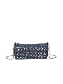 Women's Denim Studded Star Chain Bucket Bag, Elegant Lady Style Crossbody Bag For Party, Casual, Sweet Girl