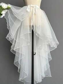 1pc Asymmetrical Asymmetrical Tail Coat, Glass Texture Pleated Skirt, One-Piece Apron, Ruffled Overlay Trailing Dress, Suitable For Wedding, Party, Performance, Cosplay, Photo Shoot, Dance, Halloween Fall Clothes For Women