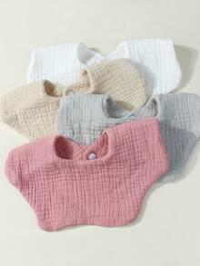 4件套新生儿糖果色棉纱布可爱围兜套装，适合四季日常使用 - 彩色 - 查看 3