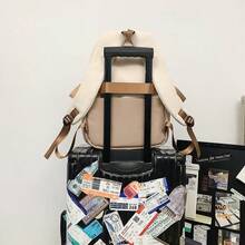 1 PC Back To School Extra Large School Bag With Laptop Compartment Suitable For 16.5-Inch Laptops Casual All-Purpose Backpack Purse Simple Colorblock Nylon School Backpack With Adjustable Strap& Luggage Strap Design Bookbags Lightweight Portable Zipper With Small Wallet Bag Pack Perfect For Graduate &Teens&Teen Girls &Men And Women For Outdoors & Travel &Junior High School& Senior High School&University - Khaki - View 10